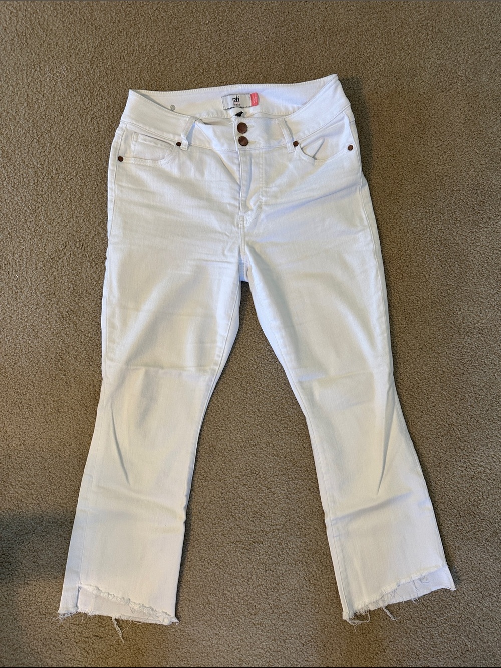 CAbi White Cropped Raw-Hem Jeans
